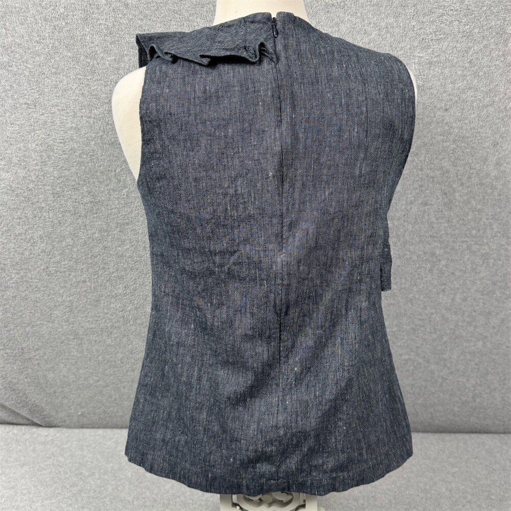 Banana Republic Womens Size 8 Blue Chambray Sleeveless Ruffle Front Top - Picture 3 of 11